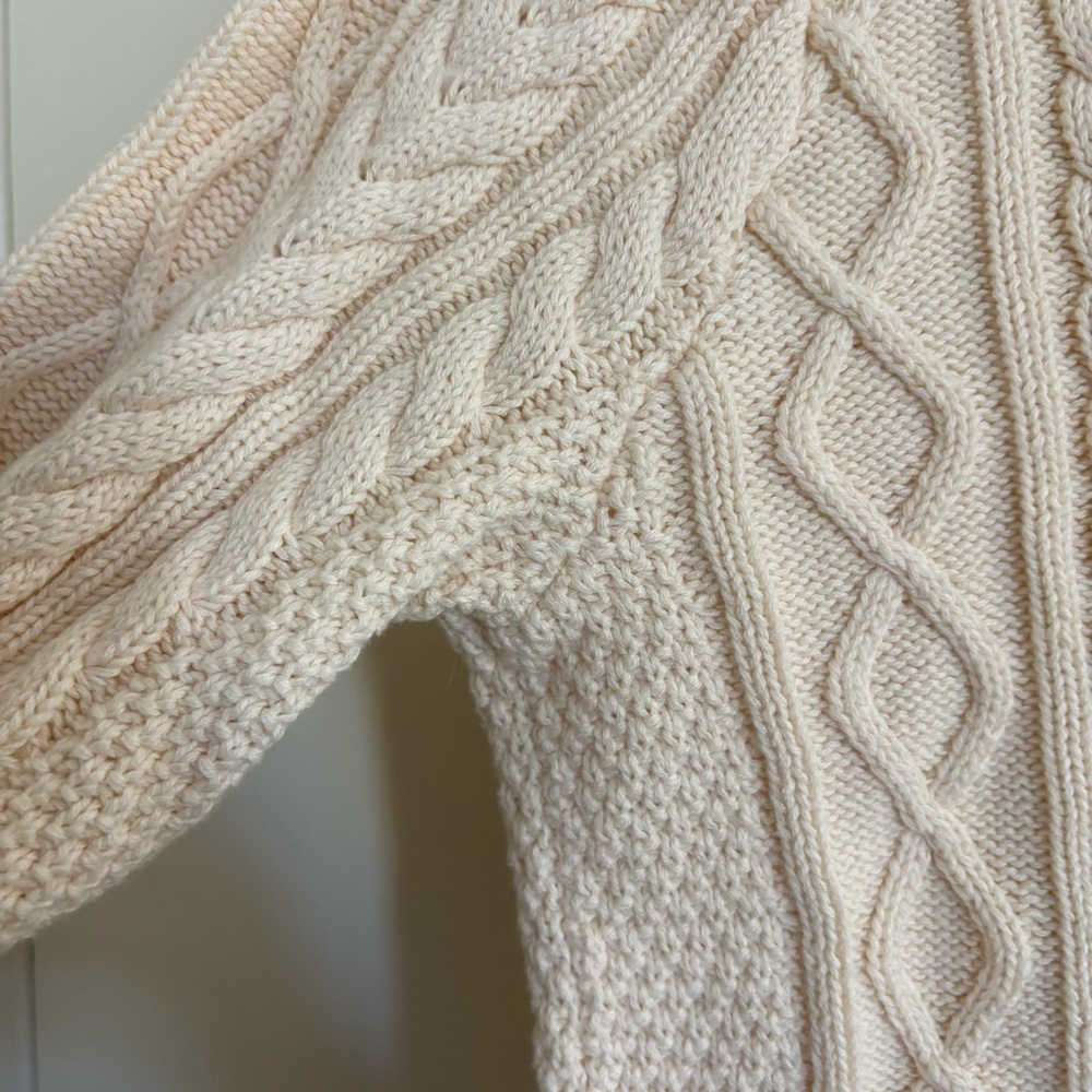 L.L Bean Cream Cable Knit Sweater Women’s Size L 100% Organic Cotton Fisherman - Picture 8 of 8